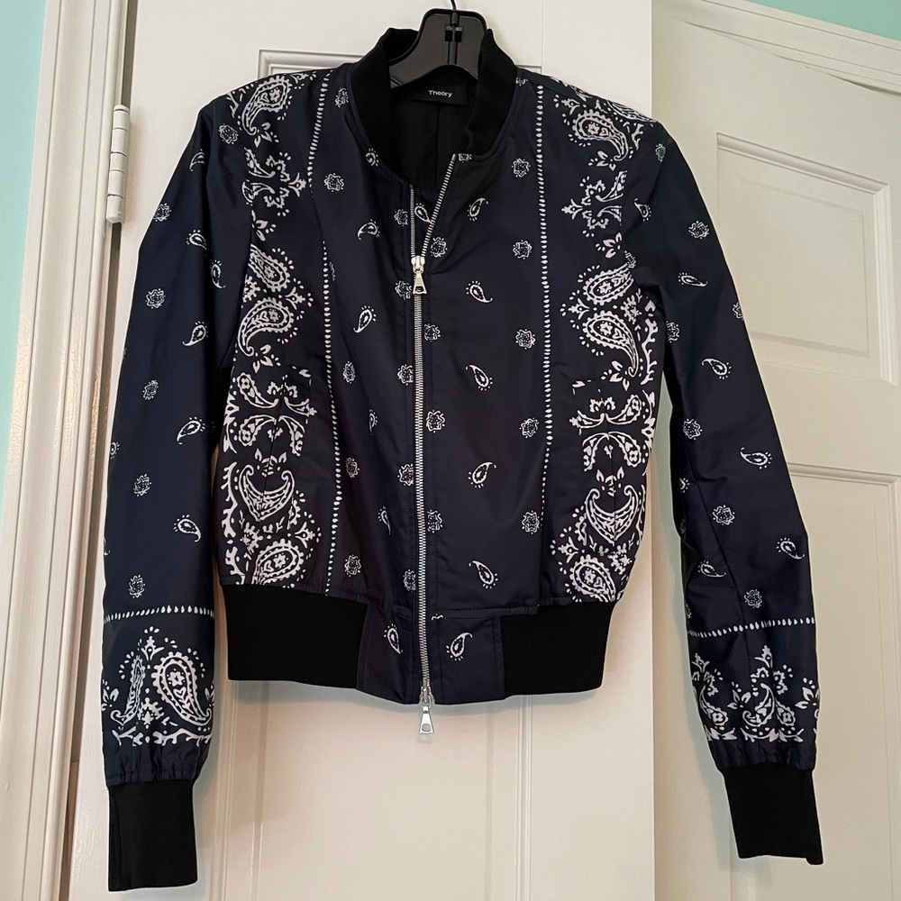 Theory Navy Printed Bomber